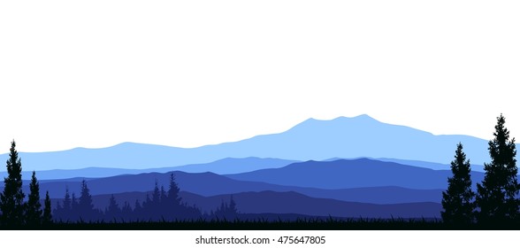 pine tree silhouette with mountain background