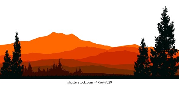 pine tree silhouette with mountain background