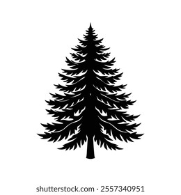 Pine Tree Silhouette on white background