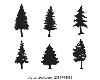 Pine tree silhouette, set of graphics trees elements Vector illustration