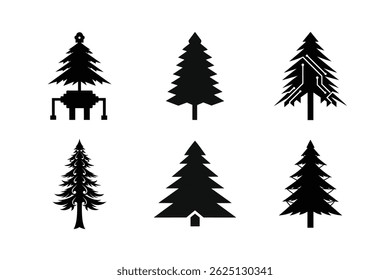 Pine Tree Silhouette Vector Illustrations Set-4