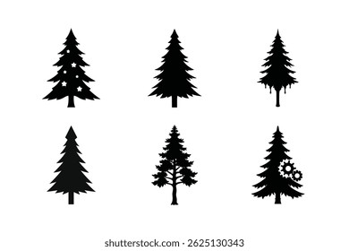 Pine Tree Silhouette Vector Illustrations Set-3
