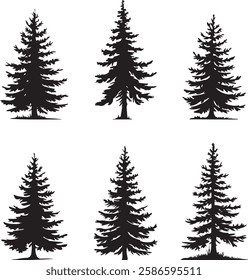 Pine Tree Silhouette Vector Set Featuring Natural Forest Elements