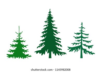 Pine tree silhouettes vector illustration. Set of different fir trees