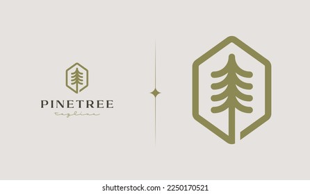 Pine Tree Simple Line Logo Template. Universal creative premium symbol. Vector illustration. Creative Minimal design template. Symbol for Corporate Business Identity