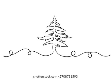 Pinho árvore simples uma linha contorno contínuo em estilo moderno mínimo para design de ilustração vetor limpo