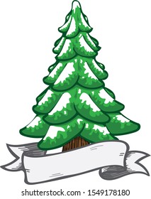 Pine Tree with Snow and Banner