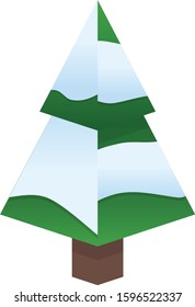 Pine tree with snow. Christmas holiday winter symbol, isolated on white. Vector. Illustration.