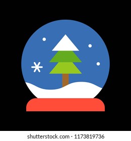 pine tree in snow globe, Merry Christmas filled icon set