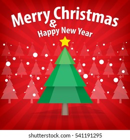 pine tree and snow theme, merry christmas and happy new year on background