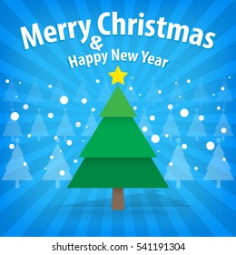 pine tree and snow theme, merry christmas and happy new year on background