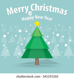 pine tree and snow theme, merry christmas and happy new year on background