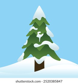 Pine Tree with Snow for Winter Season on Blue Background