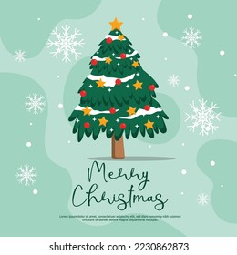 Pine Tree Snowflakes Feliz Navidad Diseño de la tarjeta de felicitación