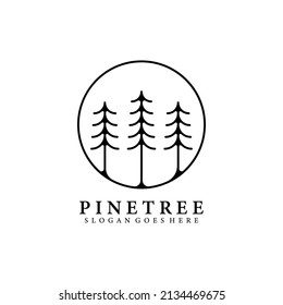 Pine tree spruce fir hemlock Conifer cedar larch  forest vintage retro hipster line art Logo vector illustration design