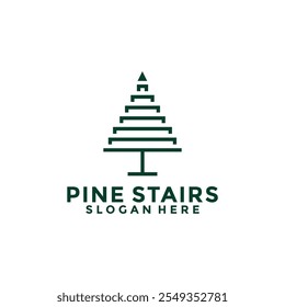 Árbol de pino y escaleras Combinaciones logo icono de diseño ilustración Vector, Evergreen y Crecimiento Up logo de diseño Plantilla