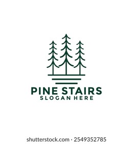 Árbol de pino y escaleras Combinaciones logo icono de diseño ilustración Vector, Evergreen y Crecimiento Up logo de diseño Plantilla