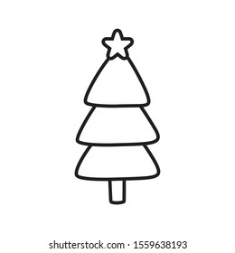 pine tree with star decoration christmas vector illustration thick line