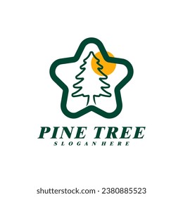 Pine Tree with Star logo design vector. Creative Pine Tree logo concepts template