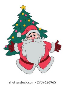 Árbol de pino con estrella y santa claus