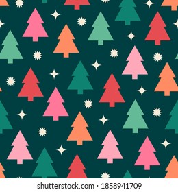 Pine tree and star seamless pattern for christmas holidays.