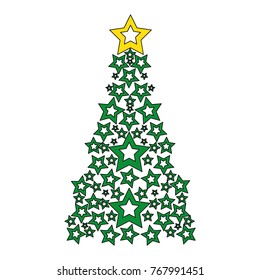 pine tree with stars decoration to christmas