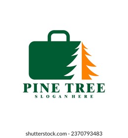Pine Tree with Suitcase logo design vector. Creative Pine Travel logo concepts template