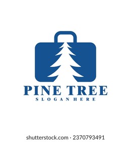 Pine Tree with Suitcase logo design vector. Creative Pine Travel logo concepts template