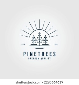 pine tree sun line art logo minimalist vector illustration design logo