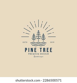 pine tree sun line art logo minimalist vector illustration design logo