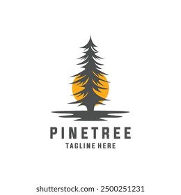 Pine tree with sunset logo symbol vector icon illustration graphic design