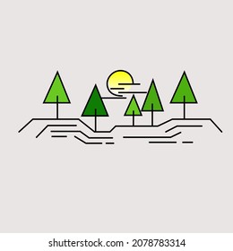 
Pine tree and sunshine, Pine Forest Vector Illustration.