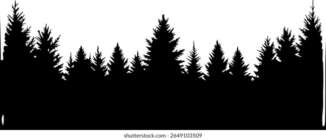 Pine Tree Top View Silhouette Vector Black Forest Element Clipart