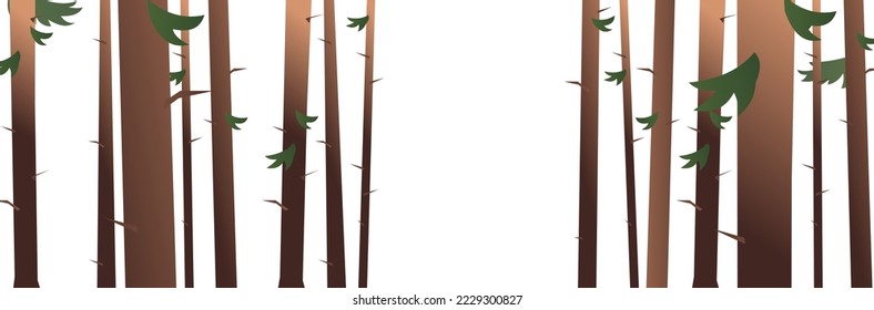 Kiefernbaumstämme. Schöne Naturlandschaft. Einzeln auf weißem Hintergrund. Brände und Nadelbäume. Pflanzenblick. Cartoon Spaß Stil. Flaches Design. Vektorgrafik.