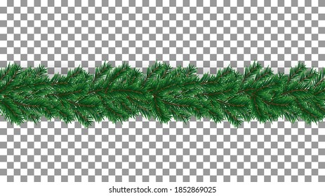 Pine Tree Vector Branches Seamless Christmas tree decoration with transparent background 