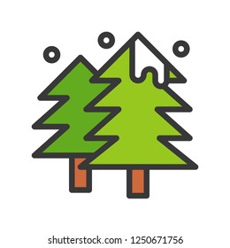 Pine tree vector, Christmas related filled design icon, editable outline