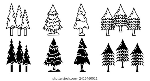 Pine tree. Vector collection of pine tree icon illustrations. Black icon design.