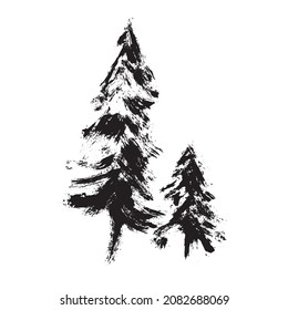 Pine Tree Vector, Dark Ink Illustration.