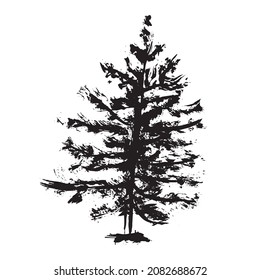 Pine Tree Vector, Dark Ink Illustration.