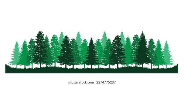 Pine tree vector of forest green nature silhouette landscape background panorama evergreen backdrop