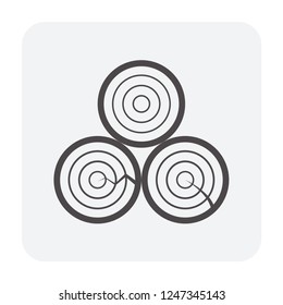 Pine tree vector icon design at side view consist of wood or timber and leaf. Grow plant for fir christmas, woodworking, wood industry and construction material.
