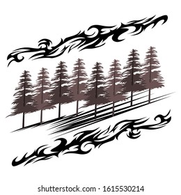 pine tree vector with many style and colors. t shirt design. outdoor panorama.