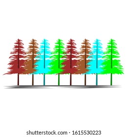 pine tree vector with many style and colors. t shirt design. outdoor panorama.