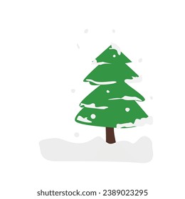Pine tree vector. Snow landscape. Winter vector. Merry christmas and happy new year clip art. Flat vector in cartoon style isolated on white background.