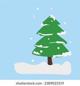 Pine tree vector. Snow landscape. Winter vector. Merry christmas and happy new year clip art. Flat vector in cartoon style isolated