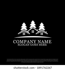 Pine Tree villa logo designs, hotel real estate logo vector template