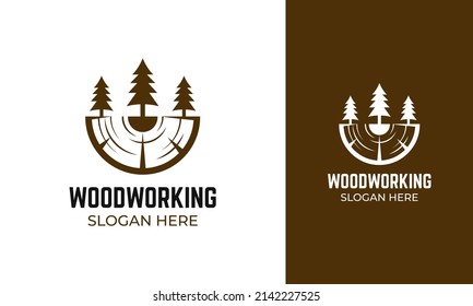 Pine tree wood logo design. Carpenter symbol with nature concept. Carpentry or woodworker identity