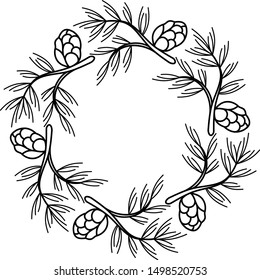 Pine tree wreath icon in outline style