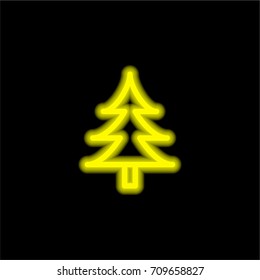 Pine tree yellow glowing neon ui ux icon. Glowing sign logo vector
