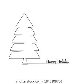 Pine tree.Icon pine tree. One line drawing. Vector illustration continuous line drawing. Christmas. Happy holiday